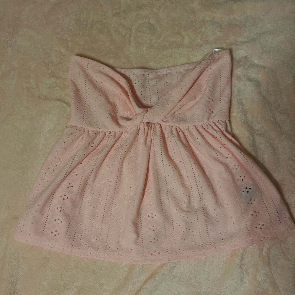 Pink Strapless Eyelet Top